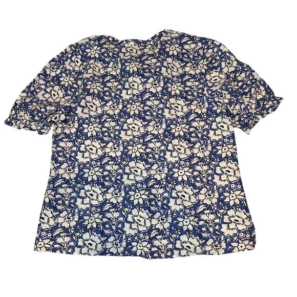 J.Crew Blue White Floral Puff Sleeve Button Blouse Small Lightweight Top - Picture 2 of 3